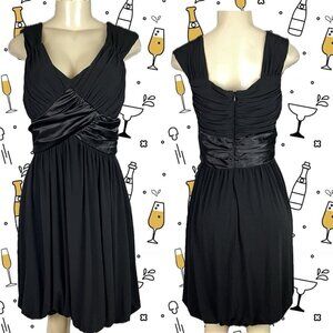 Suzi Chin 10 Black Ruched Satin Waist V-Neck Bubble Hem Sleeveless Party Dress